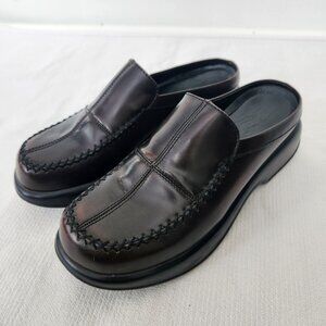 Dansko Vtg Y2K Chunky Brown Leather Round Toe Embroidered Mule Clogs Size 39  -